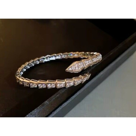 Womens Designer Inspired Snake CZ Gold Tone Wrap Bracelet Quiet Luxury Witchy - Picture 2 of 5